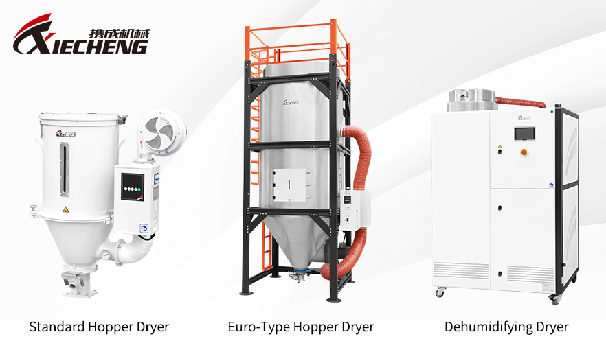 Comparison of Hopper Dryer, Euro Hopper Dryer, and Dehumidifying Dryer for Plastic Material Drying Comparação de Secador Hopper, Secador Euro Hopper e Secador Desumidificador para Secagem de Material Plástico