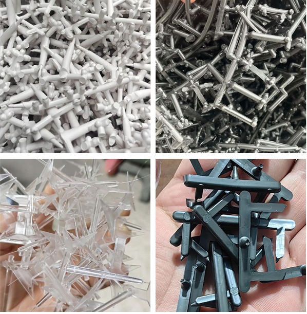 Sprue, canal e pequenas pe&ccedil;as moldadas por inje&ccedil;&atilde;o com defeito.