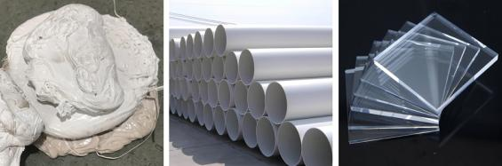 Grandes pedaços de plástico duro e blocos de borracha.