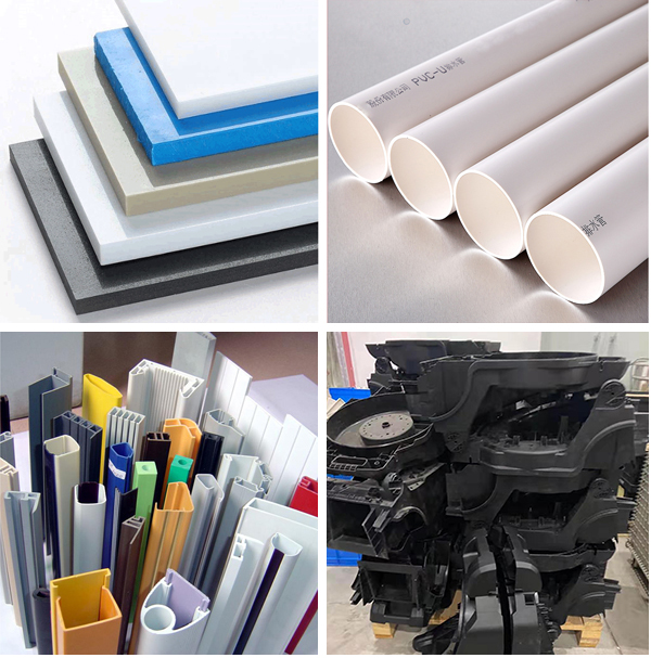 Folhas, tubos e perfis de pl&aacute;stico prontos para tritura&ccedil;&atilde;o.